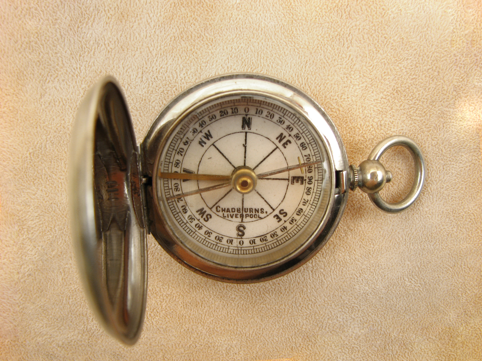 Antique hunter cased pocket compass signed 'Chadburns Liverpool'